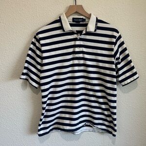 Y2K Polo Golf Ralph Lauren Men's Medium Striped Blue White Polo Rugby Style 90's